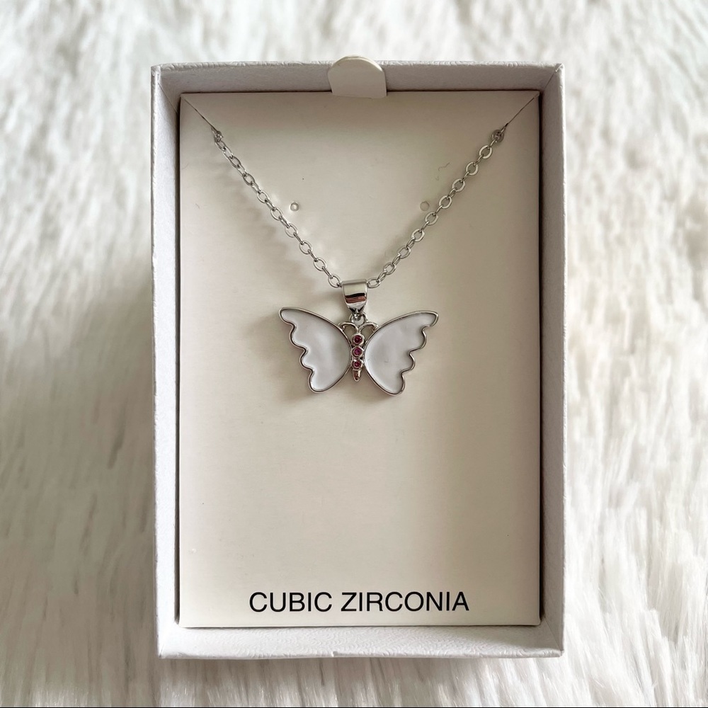 NWT Silver and white cubic zirconia butterfly silver necklace